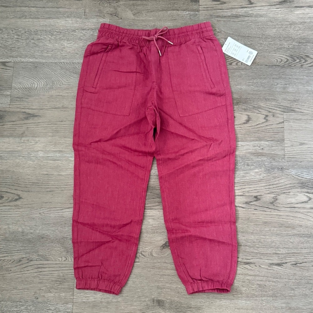 Athleta Retreat 100% Linen Jogger Pants Size 8P Petite NWT Pink Travel Casual - Picture 3 of 12